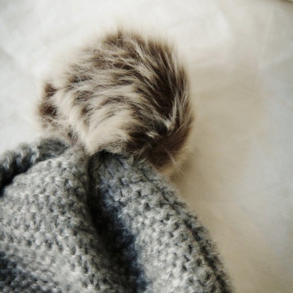 Grey Fur Pom Pom Beanie - Picture 3 of 3